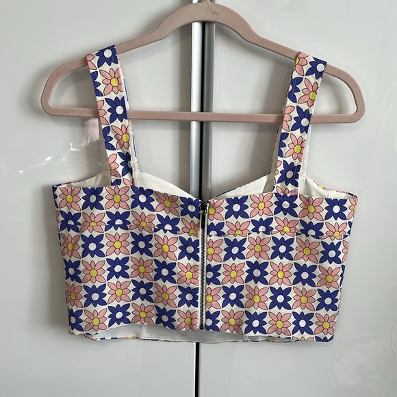 NWOT Nicole Miller Collection Linen Blend Daisy Crop Tank Top Lined, Size L - Picture 6 of 9